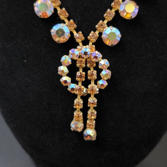 Vintage Rhinstone Necklace Aurora Borealis & Citrine - Picture 2 of 7